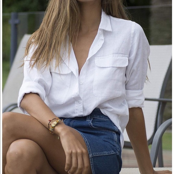Camixa Tops - Camixa 100% Linen Pocket Shirt White Small